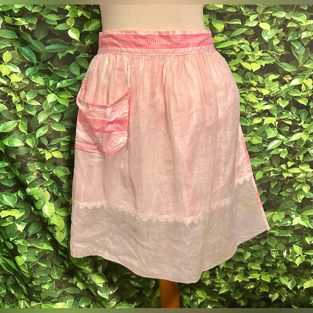 Vintage Reversible Half Apron Pink Chiffon Stained 17" x 19"